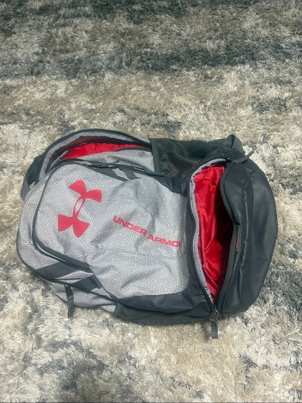 Under Armour Gray Backpack with Red Logo